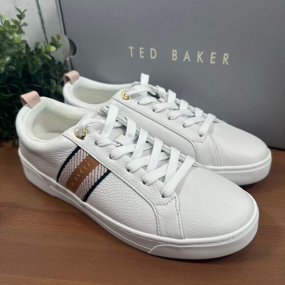 Ted Baker Women's Pink White Leather Sneakers Size 8.5 - Picture 2 of 9